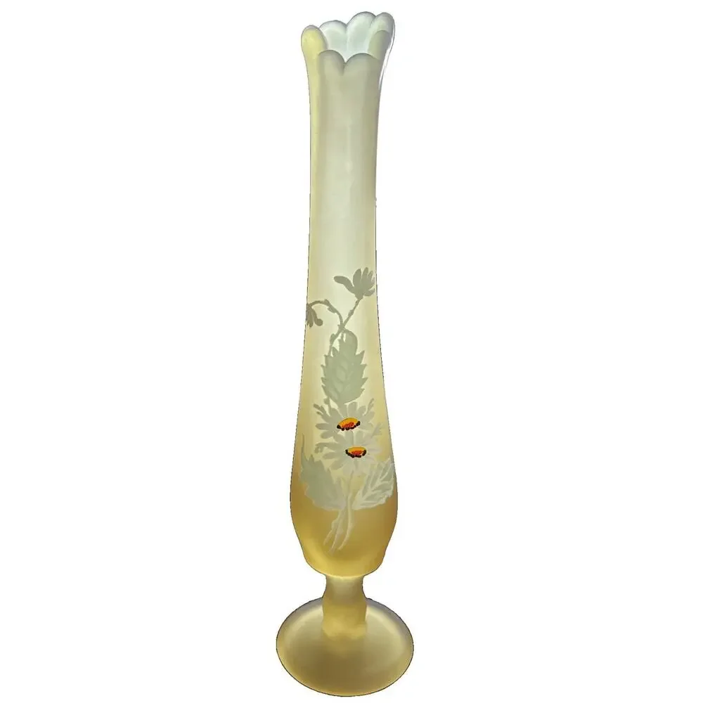Vtg Westmoreland Yellow Mist Swung Vase 11